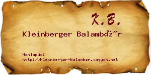 Kleinberger Balambér névjegykártya